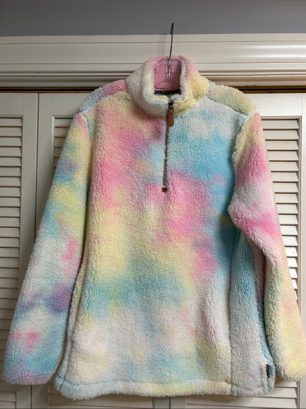 Katydid Pastel Tie-Dye Plush Sweater Jacket - Pink, Blue, Yellow, Cream size med